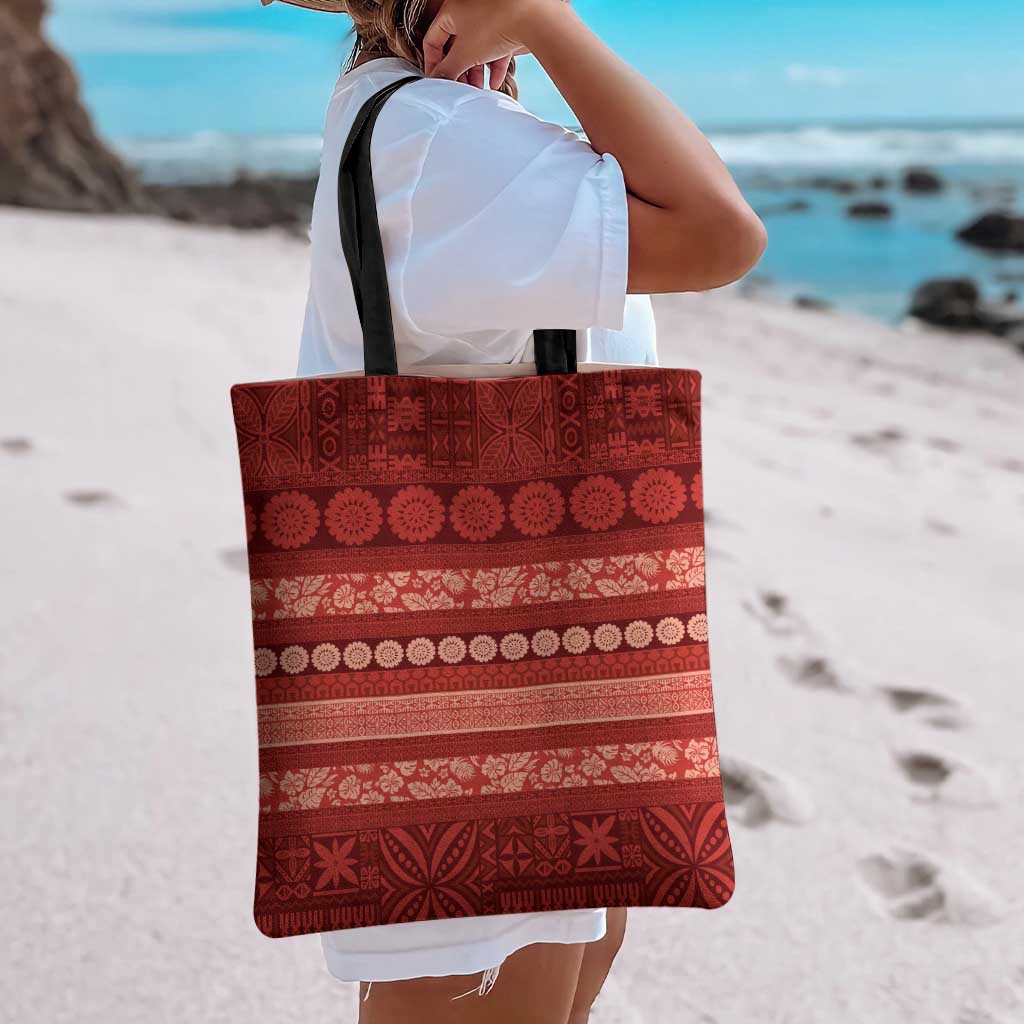 Fiji Marau na Kerisimasi Tote Bag Red Tapa Masi Inspired Christmas - Polynesian Pride