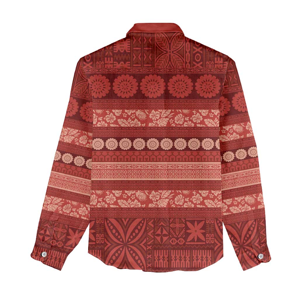 Fiji Marau na Kerisimasi Women Casual Shirt Red Tapa Masi Inspired Christmas - Polynesian Pride