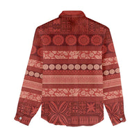 Fiji Marau na Kerisimasi Women Casual Shirt Red Tapa Masi Inspired Christmas - Polynesian Pride
