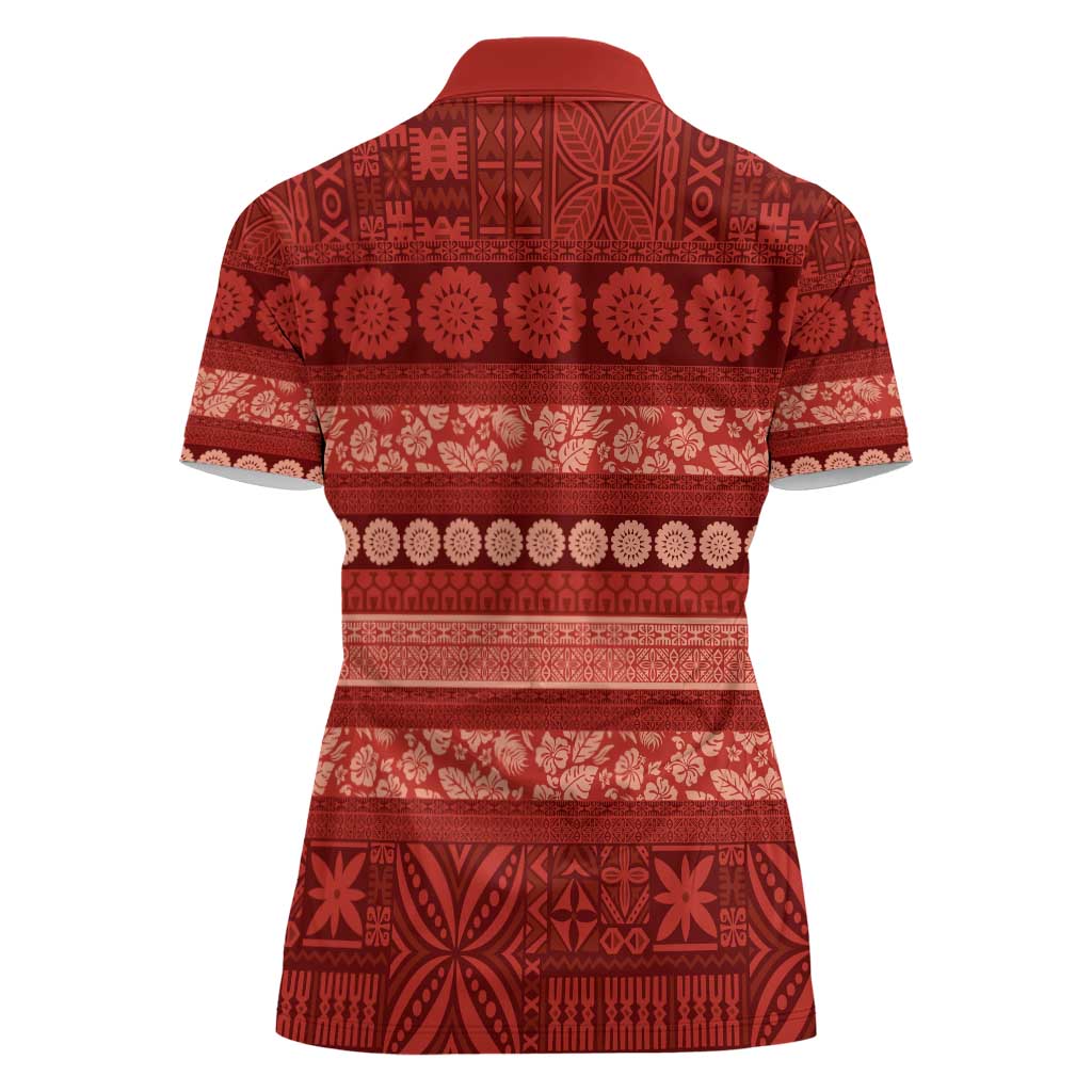 Fiji Marau na Kerisimasi Women Polo Shirt Red Tapa Masi Inspired Christmas - Polynesian Pride