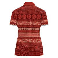 Fiji Marau na Kerisimasi Women Polo Shirt Red Tapa Masi Inspired Christmas - Polynesian Pride