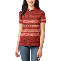 Fiji Marau na Kerisimasi Women Polo Shirt Red Tapa Masi Inspired Christmas - Polynesian Pride