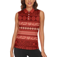 Fiji Marau na Kerisimasi Women Sleeveless Polo Shirt Red Tapa Masi Inspired Christmas - Polynesian Pride