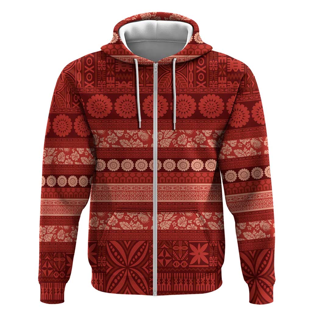 Fiji Marau na Kerisimasi Zip Hoodie Red Tapa Masi Inspired Christmas - Polynesian Pride