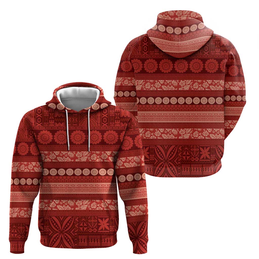 Fiji Marau na Kerisimasi Zip Hoodie Red Tapa Masi Inspired Christmas - Polynesian Pride