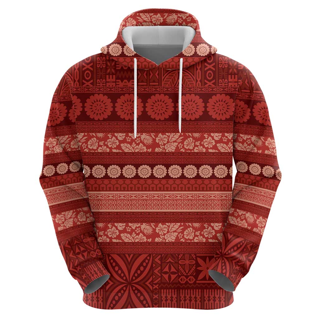 Fiji Marau na Kerisimasi Zip Hoodie Red Tapa Masi Inspired Christmas - Polynesian Pride