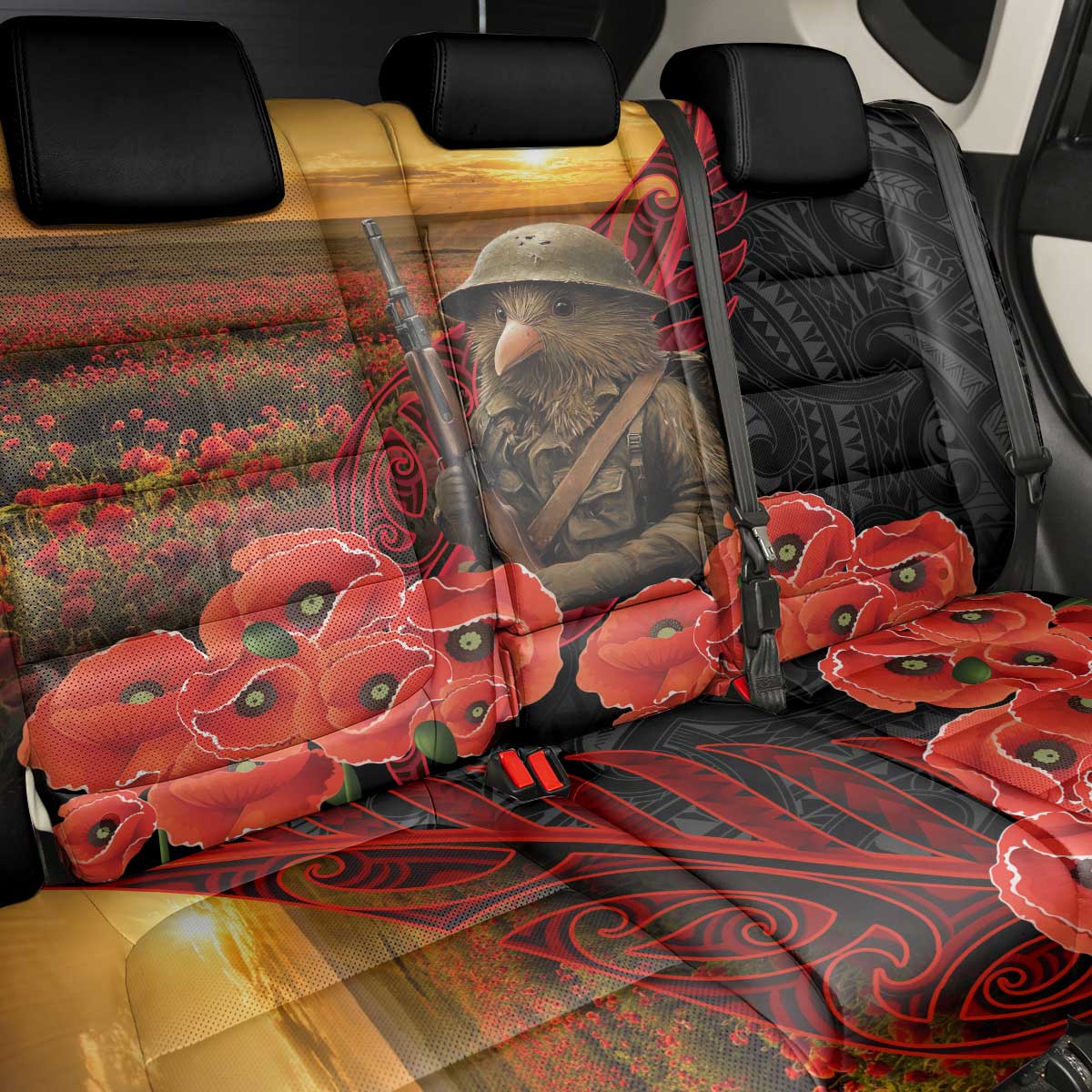 Maori Kiwi Soldier Fern Tattoo ANZAC Day Back Car Seat Cover Lest We Forget