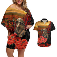 Maori Kiwi Soldier Fern Tattoo ANZAC Day Couples Matching Off Shoulder Short Dress and Hawaiian Shirt Lest We Forget