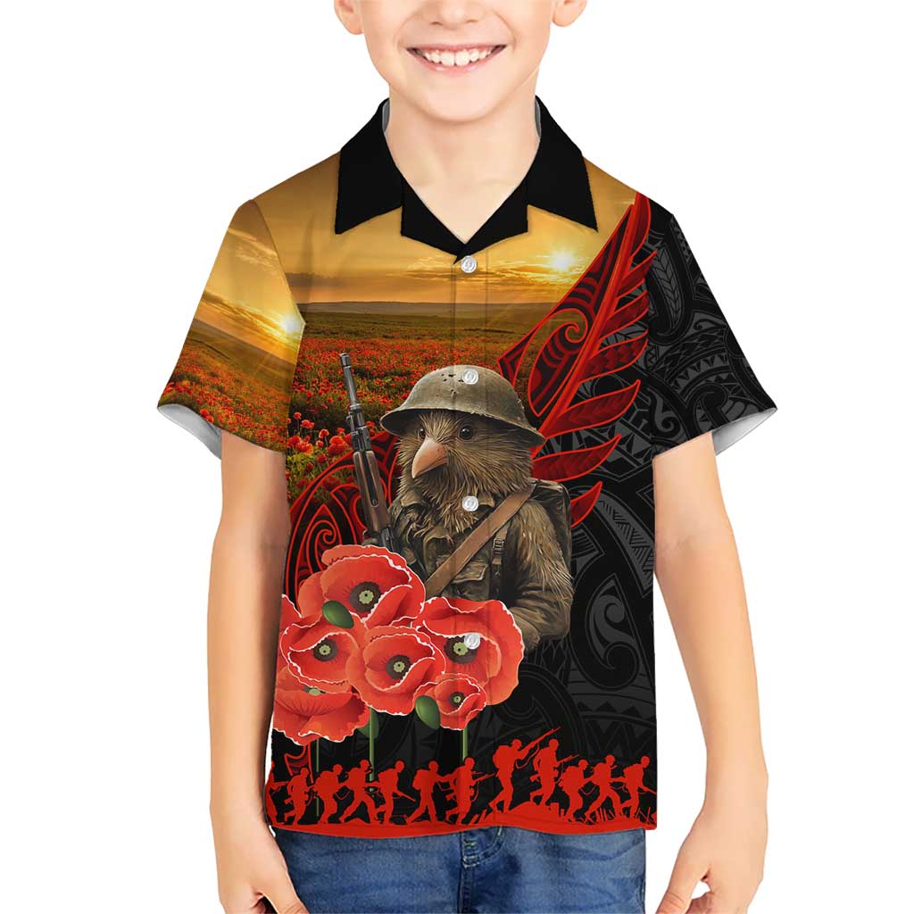 Maori Kiwi Soldier Fern Tattoo ANZAC Day Kid Hawaiian Shirt Lest We Forget