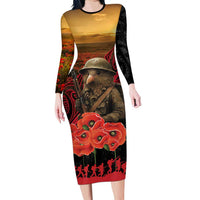 Maori Kiwi Soldier Fern Tattoo ANZAC Day Long Sleeve Bodycon Dress Lest We Forget