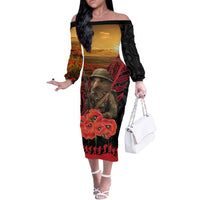 Maori Kiwi Soldier Fern Tattoo ANZAC Day Off The Shoulder Long Sleeve Dress Lest We Forget