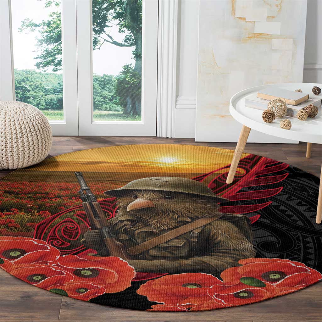 Maori Kiwi Soldier Fern Tattoo ANZAC Day Round Carpet Lest We Forget