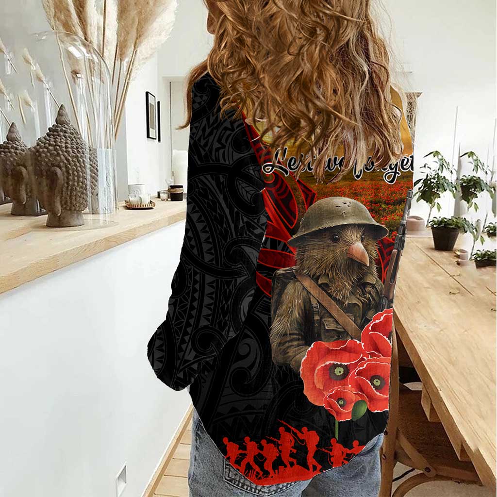 Maori Kiwi Soldier Fern Tattoo ANZAC Day Women Casual Shirt Lest We Forget