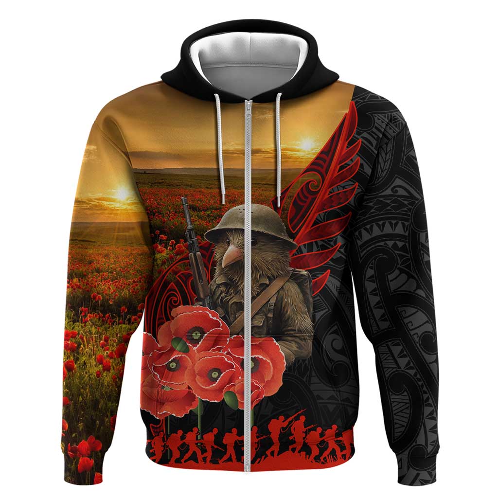 Maori Kiwi Soldier Fern Tattoo ANZAC Day Zip Hoodie Lest We Forget