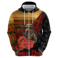 Maori Kiwi Soldier Fern Tattoo ANZAC Day Zip Hoodie Lest We Forget LT9 - Polynesian Pride