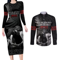 New Zealand Mother's Day Couples Matching Long Sleeve Bodycon Dress and Long Sleeve Button Shirt Maori Hongi Aroha Ahau Ki A Koe Mama