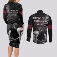 New Zealand Mother's Day Couples Matching Long Sleeve Bodycon Dress and Long Sleeve Button Shirt Maori Hongi Aroha Ahau Ki A Koe Mama