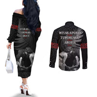 New Zealand Mother's Day Couples Matching Off The Shoulder Long Sleeve Dress and Long Sleeve Button Shirt Maori Hongi Aroha Ahau Ki A Koe Mama