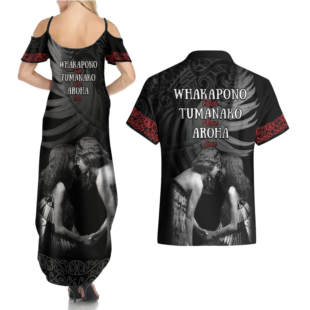 New Zealand Mother's Day Couples Matching Summer Maxi Dress and Hawaiian Shirt Maori Hongi Aroha Ahau Ki A Koe Mama