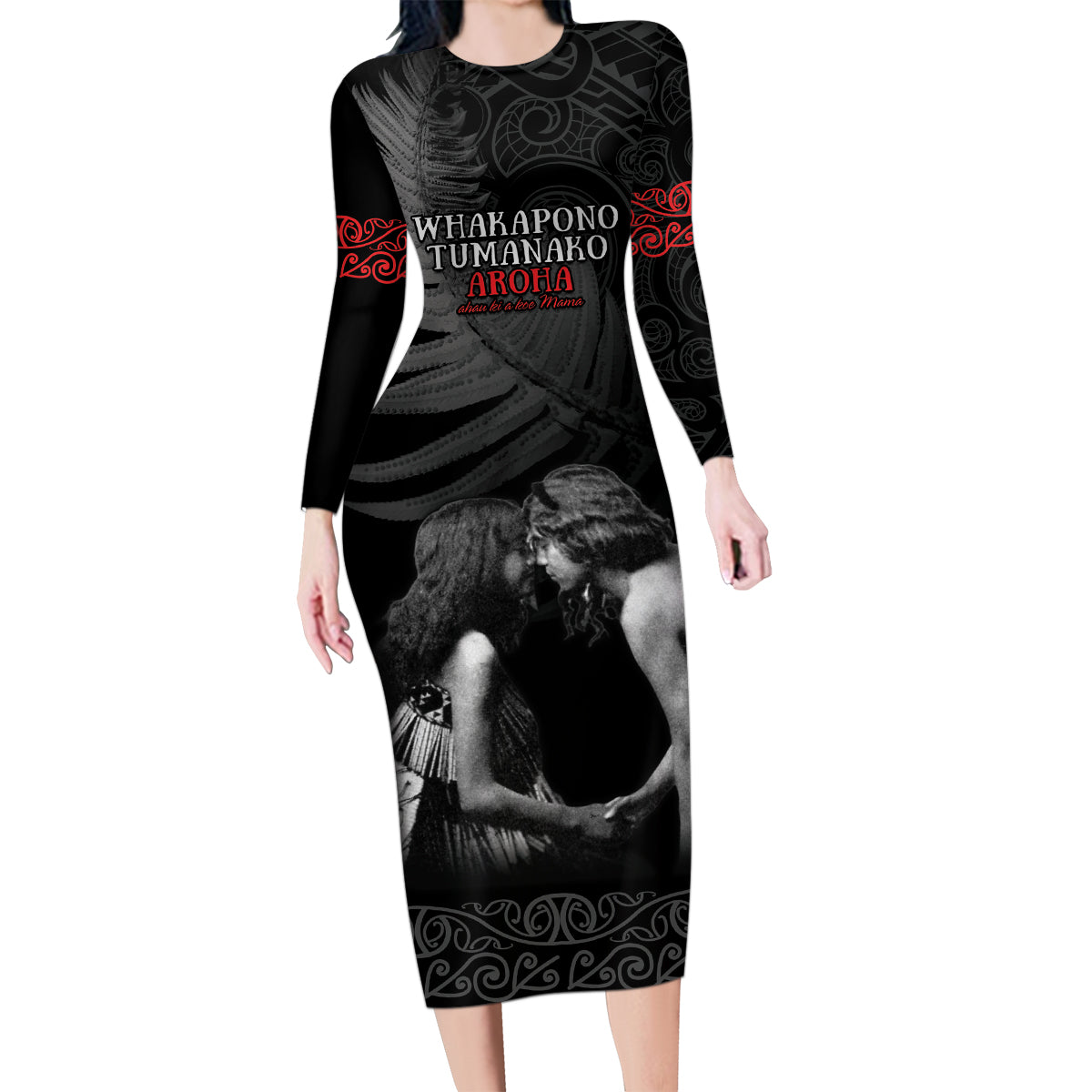 New Zealand Mother's Day Family Matching Long Sleeve Bodycon Dress and Hawaiian Shirt Maori Hongi Aroha Ahau Ki A Koe Mama