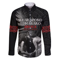New Zealand Mother's Day Family Matching Off The Shoulder Long Sleeve Dress and Hawaiian Shirt Maori Hongi Aroha Ahau Ki A Koe Mama LT9 Dad's Shirt - Long Sleeve Black - Polynesian Pride