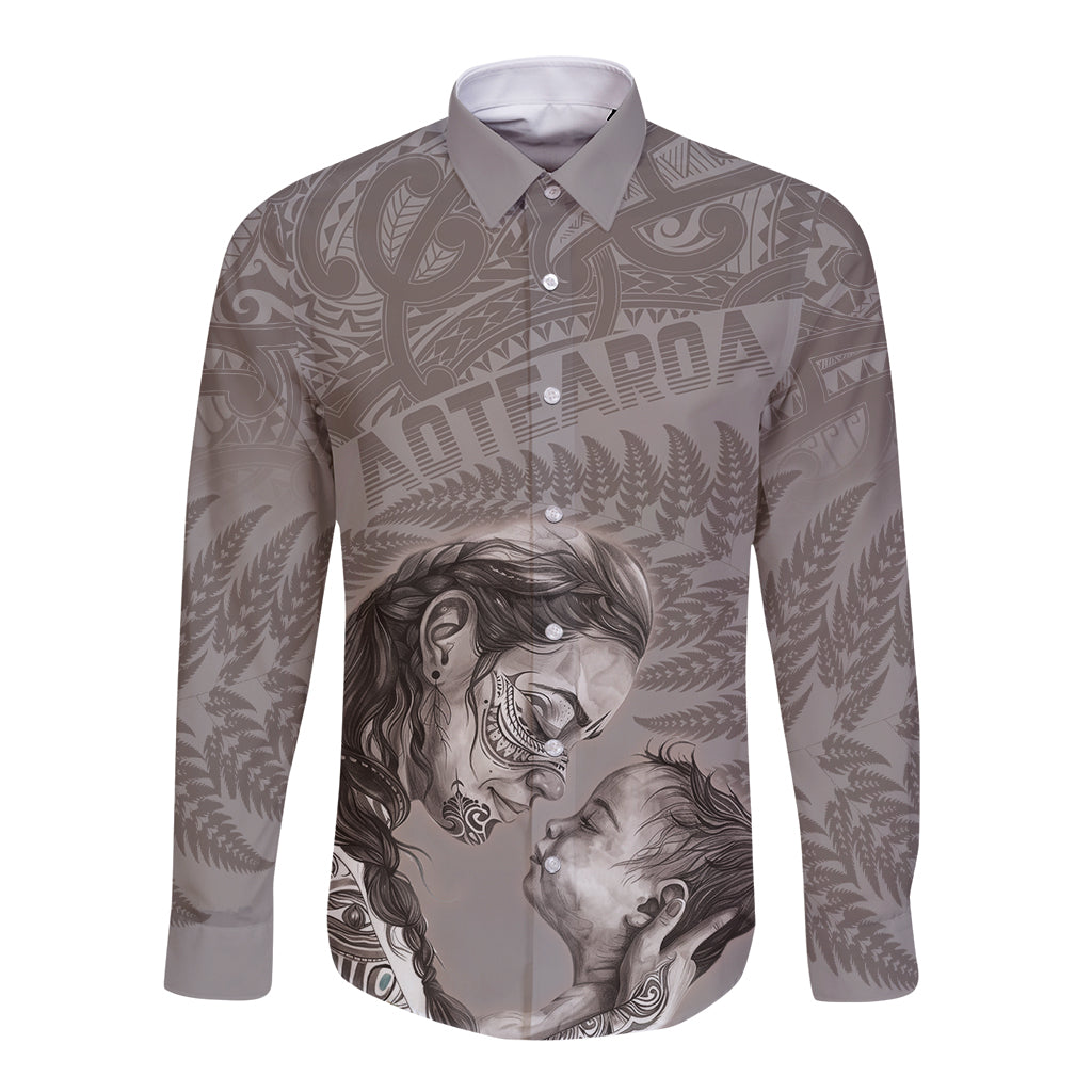 New Zealand Mother's Day Long Sleeve Button Shirt Maori Mo Toku Mama Silver Fern