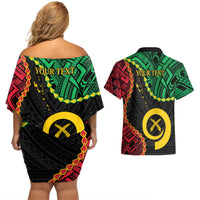 Personalised Vanuatu 44th Anniversary Couples Matching Off Shoulder Short Dress and Hawaiian Shirt Tugeta Yumi Selebretem Indipendens Dei
