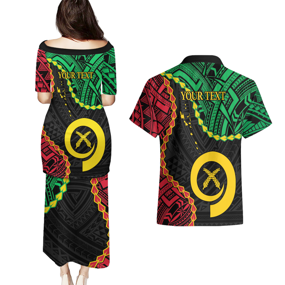Personalised Vanuatu 44th Anniversary Couples Matching Puletasi and Hawaiian Shirt Tugeta Yumi Selebretem Indipendens Dei