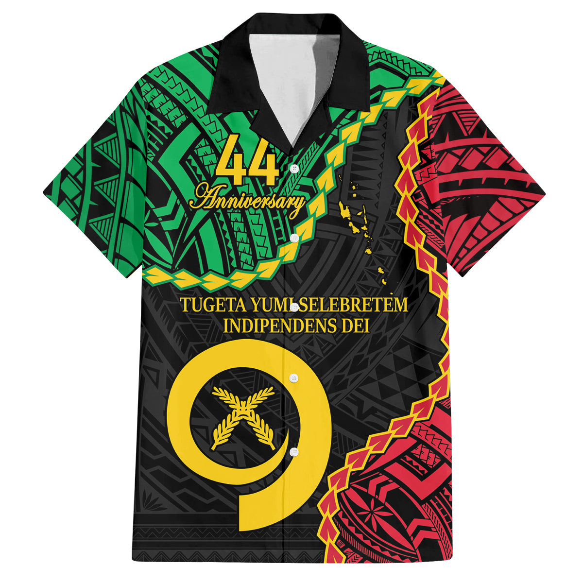 Personalised Vanuatu 44th Anniversary Family Matching Tank Maxi Dress and Hawaiian Shirt Tugeta Yumi Selebretem Indipendens Dei LT9 Dad's Shirt - Short Sleeve Black - Polynesian Pride