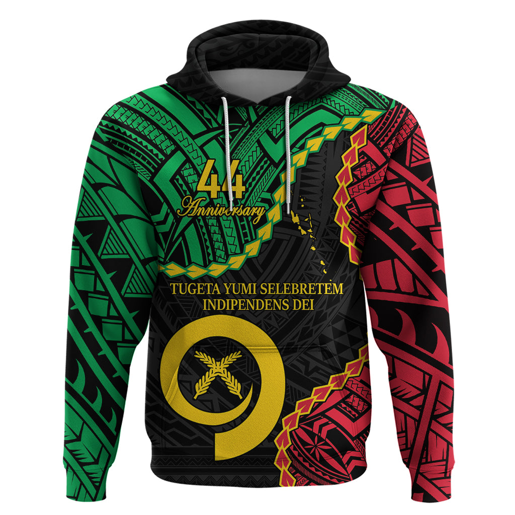 Personalised Vanuatu 44th Anniversary Hoodie Tugeta Yumi Selebretem Indipendens Dei LT9 Pullover Hoodie Black - Polynesian Pride