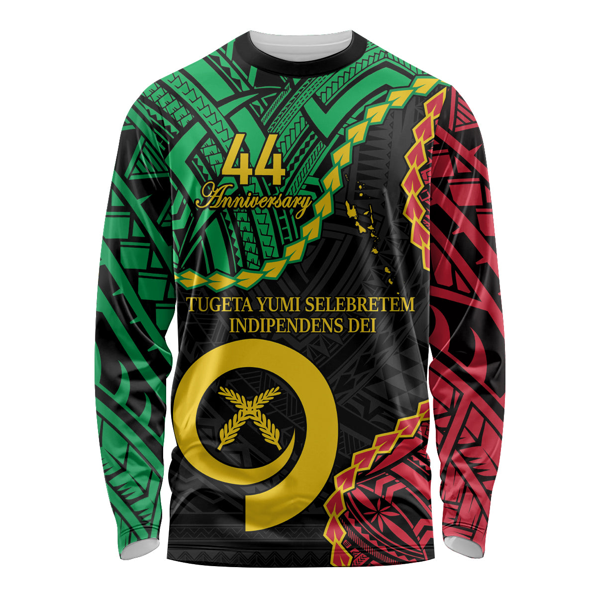 Personalised Vanuatu 44th Anniversary Long Sleeve Shirt Tugeta Yumi Selebretem Indipendens Dei LT9 Unisex Black - Polynesian Pride