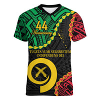 Personalised Vanuatu 44th Anniversary Women V-Neck T-Shirt Tugeta Yumi Selebretem Indipendens Dei