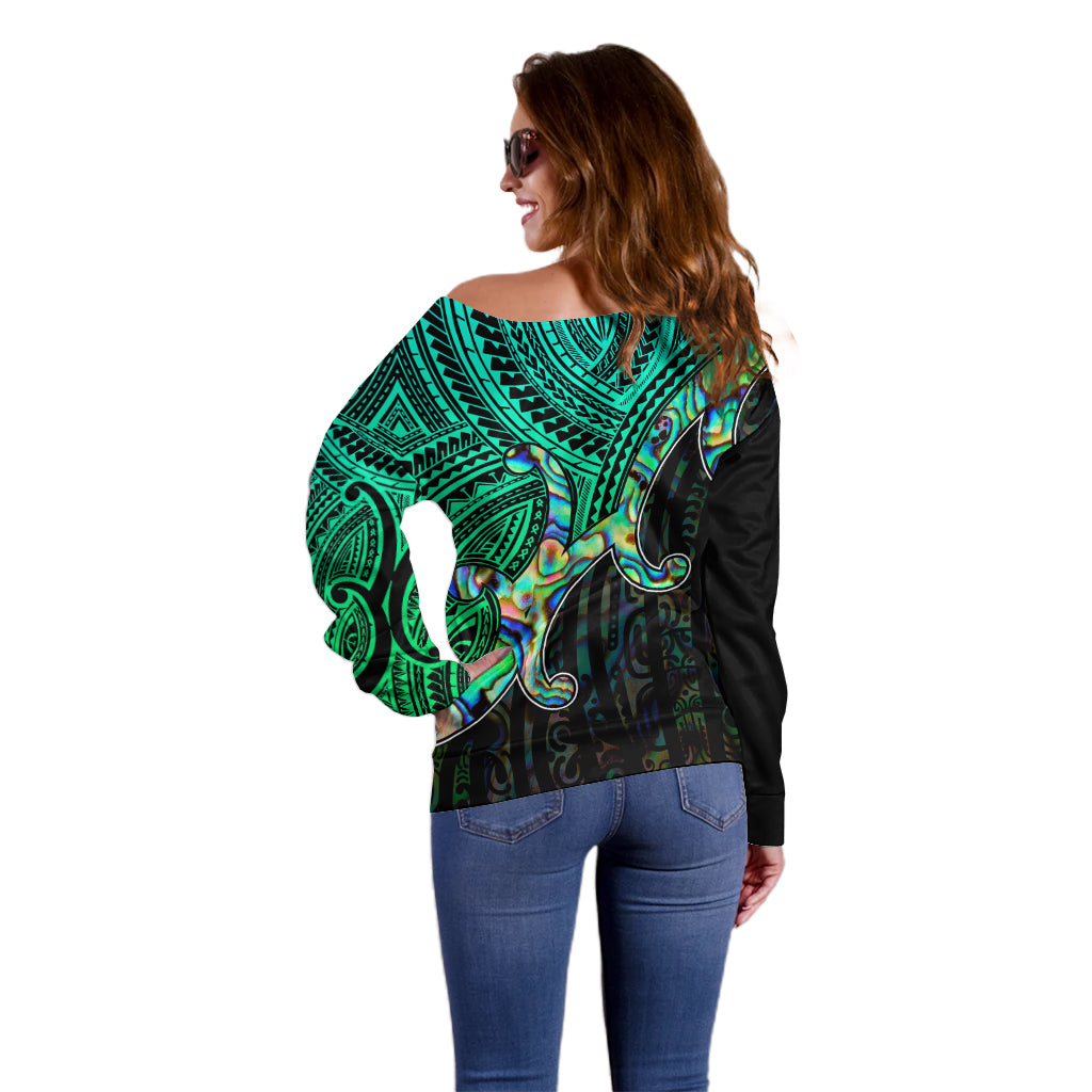 Custom Aotearoa Papua Shell Off Shoulder Sweater Maori Tribal Pattern LT9 - Polynesian Pride