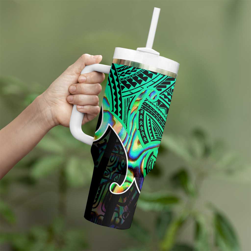 Personalised Aotearoa Papua Shell Tumbler With Handle Maori Tribal Pattern