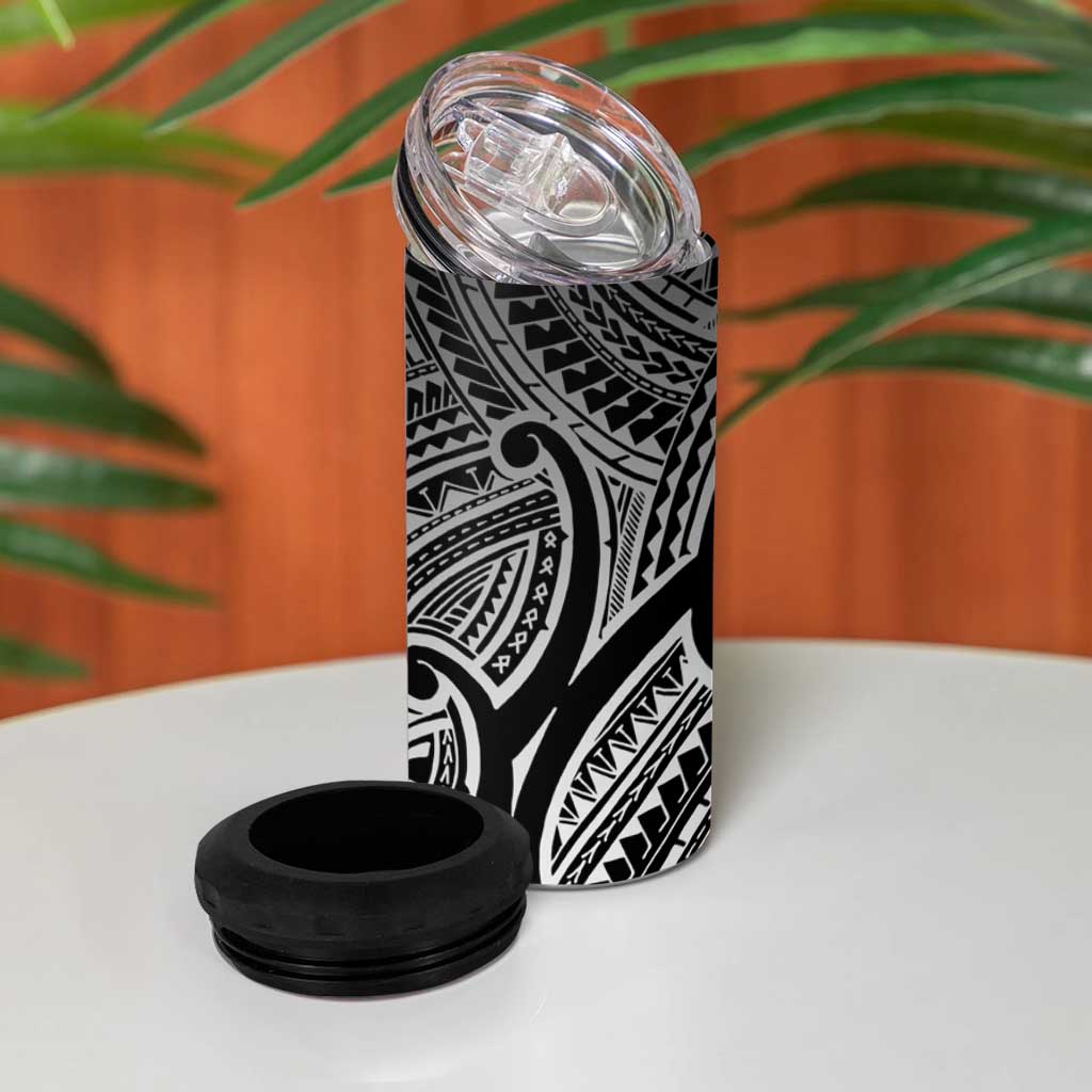 Aotearoa Maori Koru 4 in 1 Can Cooler Tumbler Black Polynesian Pacific Tribal