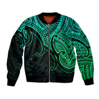 Aotearoa Maori Koru Bomber Jacket Polynesian Pacific Tribal - Green LT9 Unisex Green - Polynesian Pride
