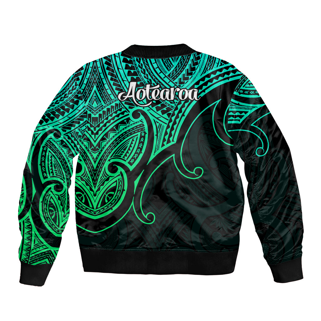 Aotearoa Maori Koru Bomber Jacket Polynesian Pacific Tribal - Green LT9 - Polynesian Pride