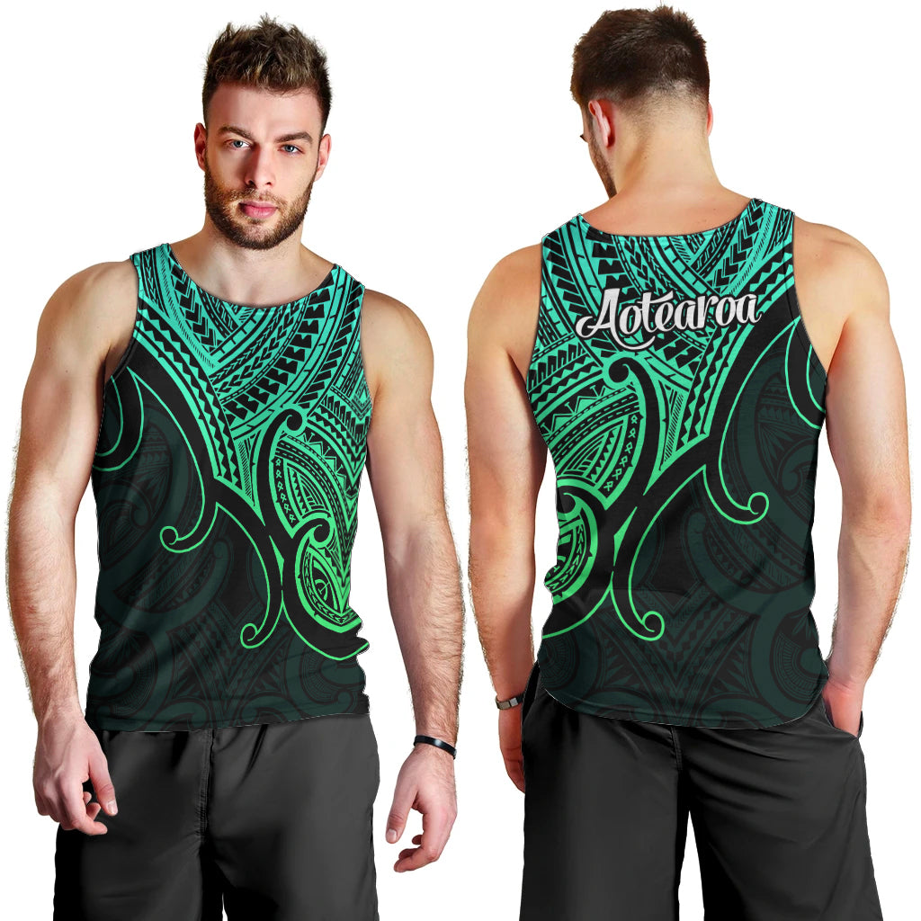 Aotearoa Maori Koru Men Tank Top Polynesian Pacific Tribal - Green LT9 - Polynesian Pride