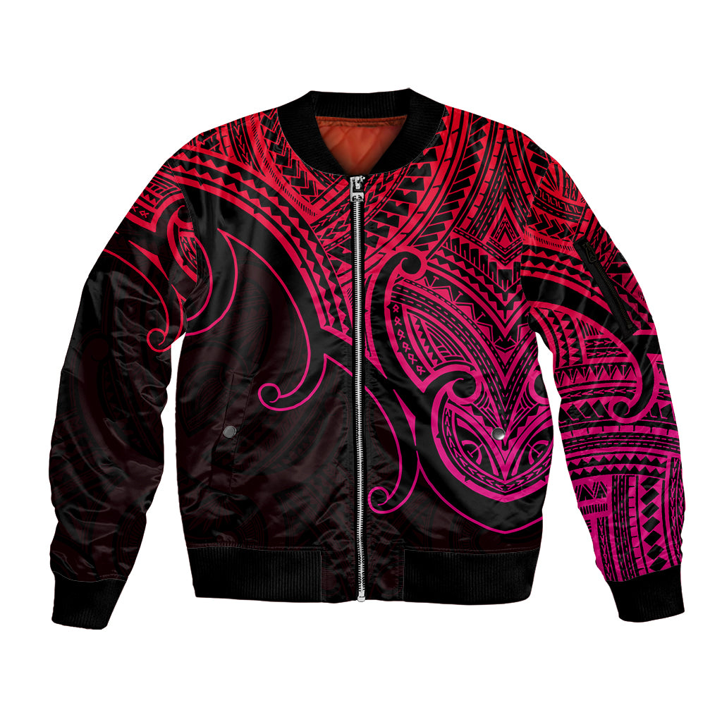 Aotearoa Maori Koru Sleeve Zip Bomber Jacket Polynesian Pacific Tribal - Pink LT9 Unisex Pink - Polynesian Pride