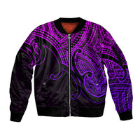 Aotearoa Maori Koru Sleeve Zip Bomber Jacket Polynesian Pacific Tribal - Purple LT9 Unisex Purple - Polynesian Pride