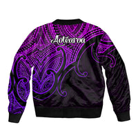 Aotearoa Maori Koru Sleeve Zip Bomber Jacket Polynesian Pacific Tribal - Purple LT9 - Polynesian Pride