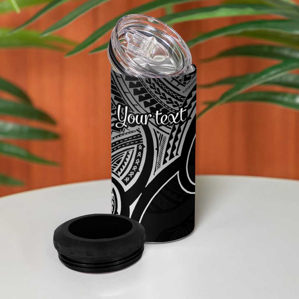 Personalised Aotearoa Papua Shell 4 in 1 Can Cooler Tumbler Black Polynesian Pacific Tribal
