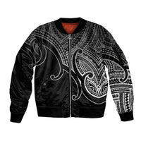 Custom Aotearoa Maori Koru Sleeve Zip Bomber Jacket Polynesian Pacific Tribal - Black LT9 Unisex Black - Polynesian Pride
