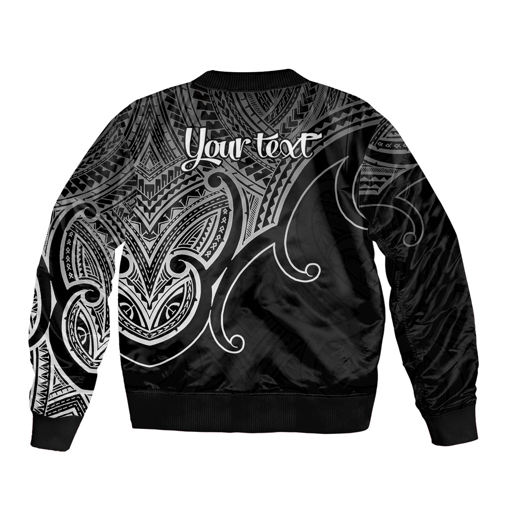 Custom Aotearoa Maori Koru Sleeve Zip Bomber Jacket Polynesian Pacific Tribal - Black LT9 - Polynesian Pride
