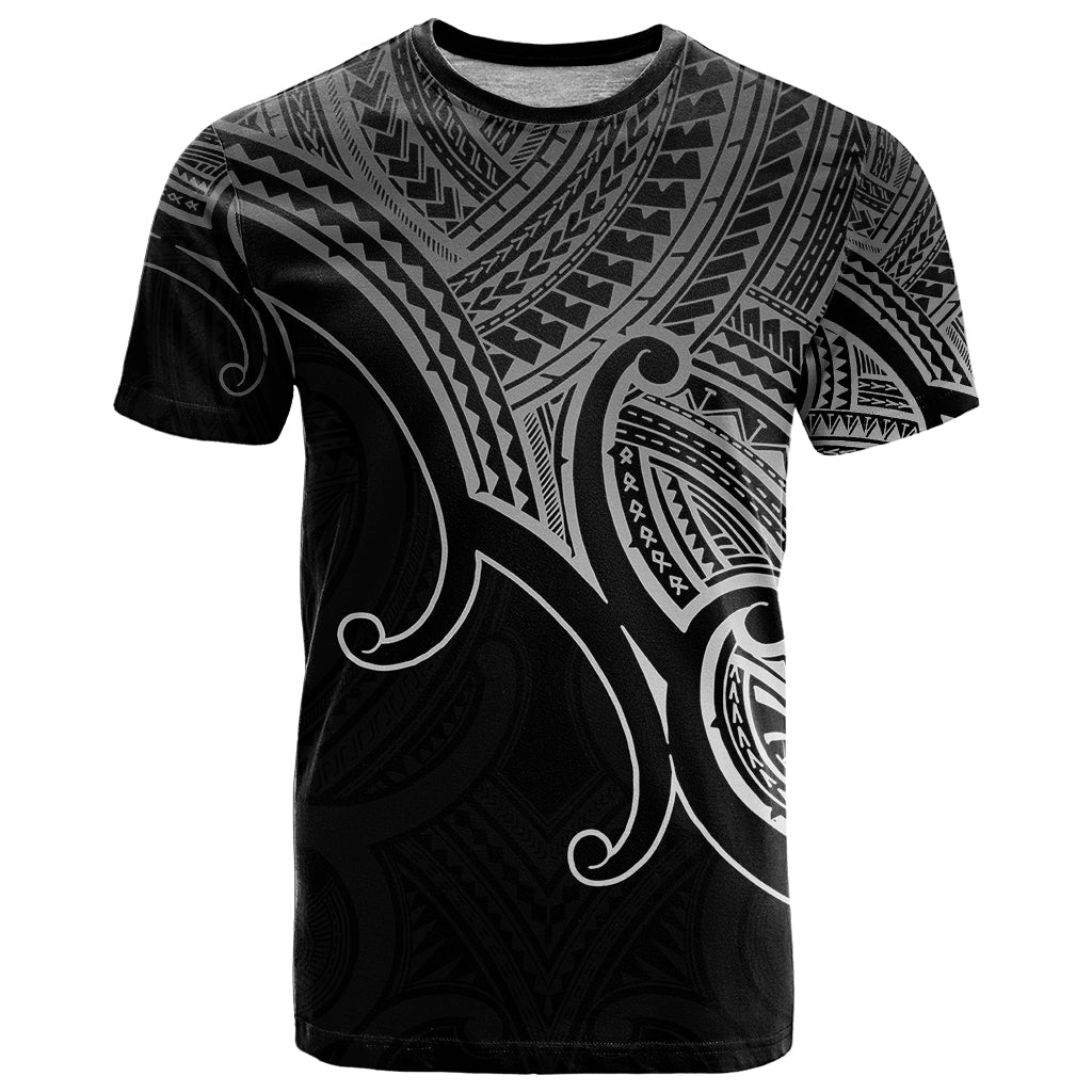 Custom Aotearoa Maori Koru T Shirt Polynesian Pacific Tribal Black LT9 Black - Polynesian Pride