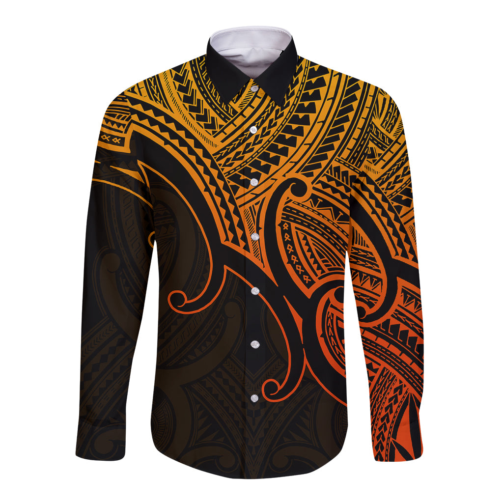 Custom Aotearoa Maori Koru Long Sleeve Button Shirt Polynesian Pacific Tribal - Gold LT9 Unisex Gold - Polynesian Pride