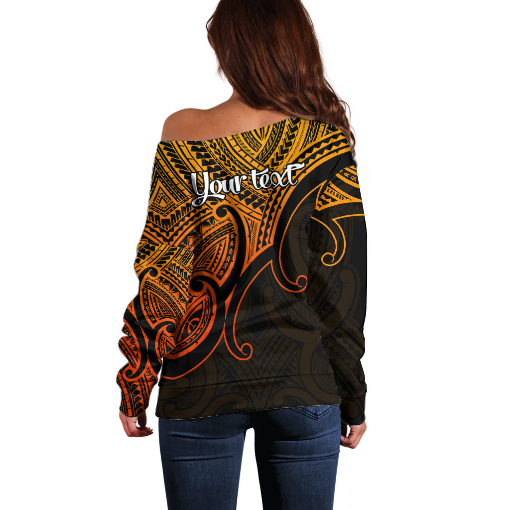 Custom Aotearoa Maori Koru Off Shoulder Sweater Polynesian Pacific Tribal - Gold LT9 - Polynesian Pride