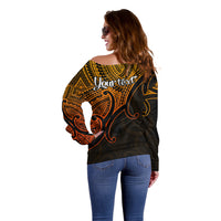 Custom Aotearoa Maori Koru Off Shoulder Sweater Polynesian Pacific Tribal - Gold LT9 - Polynesian Pride
