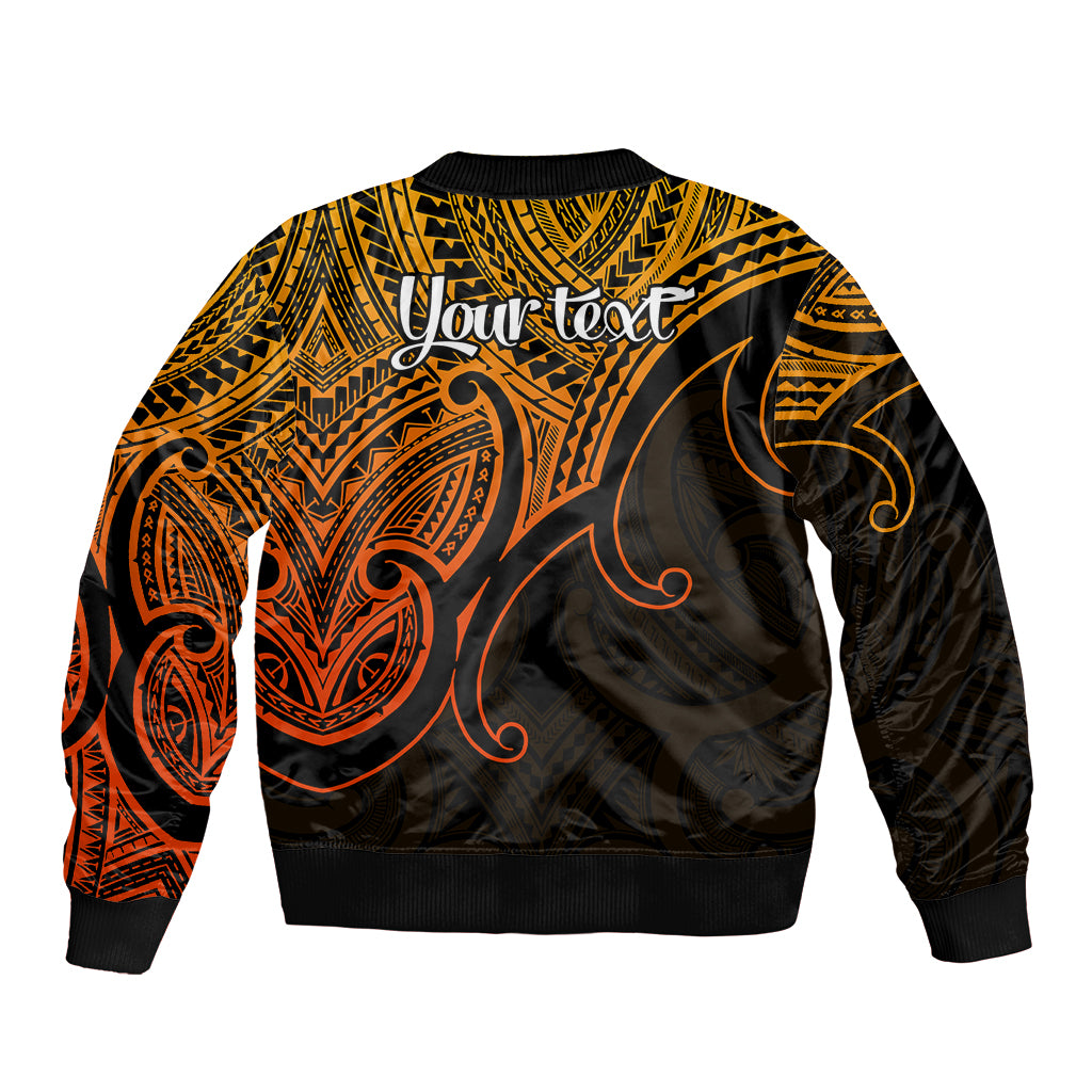 Custom Aotearoa Maori Koru Sleeve Zip Bomber Jacket Polynesian Pacific Tribal - Gold LT9 - Polynesian Pride
