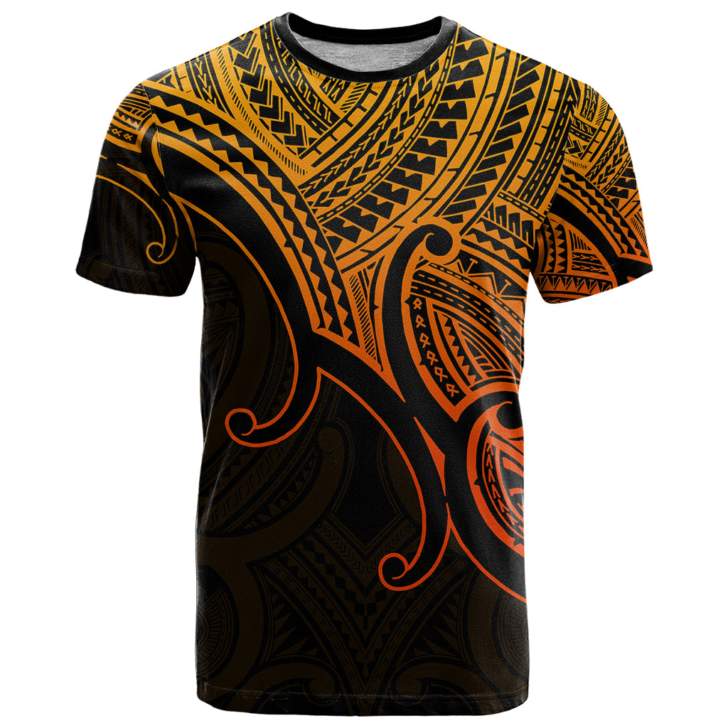 Custom Aotearoa Maori Koru T Shirt Polynesian Pacific Tribal Gold LT9 Gold - Polynesian Pride